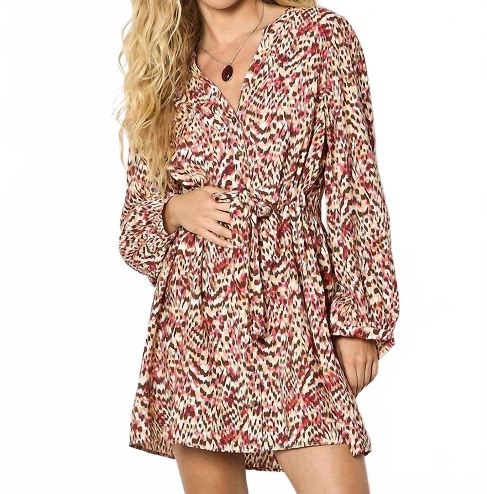 NEW APRICOT animal ikat print drawstring mini dress in coral